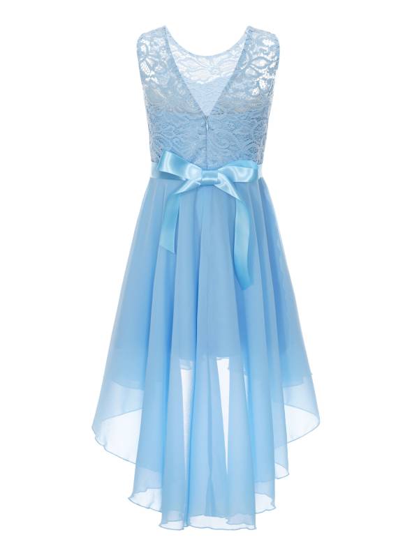 Kids Girls Sleeveless Lace Floral High-Low Chiffon Dress thumb