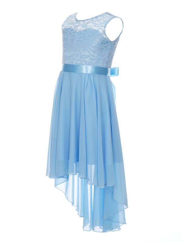 Kids Girls Sleeveless Lace Floral High-Low Chiffon Dress thumb