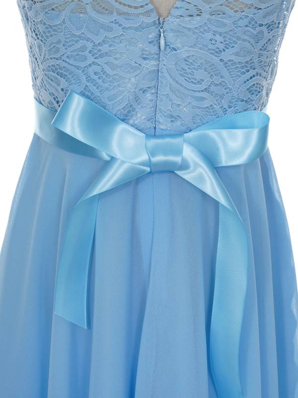 Kids Girls Sleeveless Lace Floral High-Low Chiffon Dress thumb