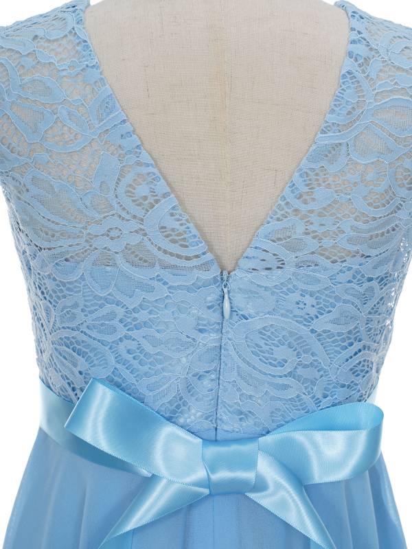Kids Girls Sleeveless Lace Floral High-Low Chiffon Dress thumb