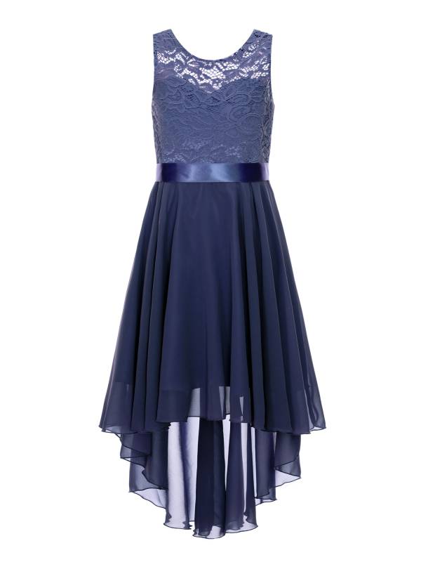Kids Girls Sleeveless Lace Floral High-Low Chiffon Dress thumb