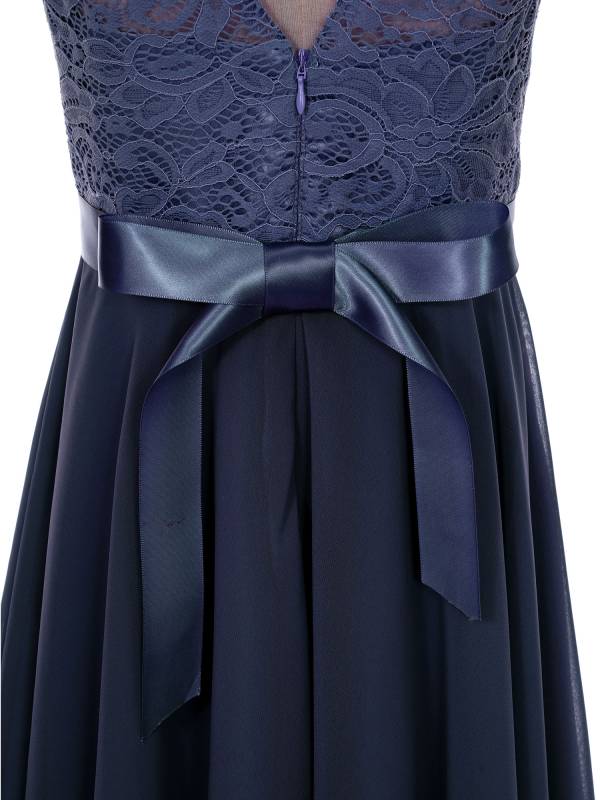 Kids Girls Sleeveless Lace Floral High-Low Chiffon Dress thumb