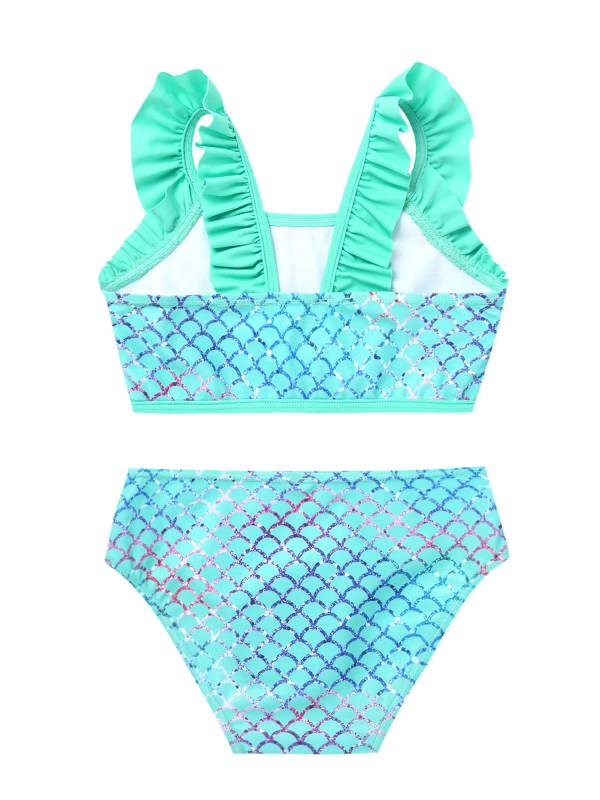 Kids Girls Two Pieces Ruffled Mermaid Tankini Swimsuit Set thumb
