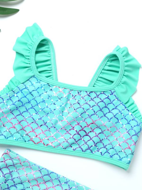 Kids Girls Two Pieces Ruffled Mermaid Tankini Swimsuit Set thumb