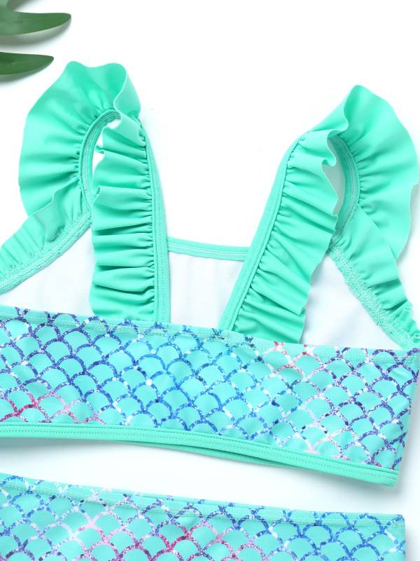 Kids Girls Two Pieces Ruffled Mermaid Tankini Swimsuit Set thumb