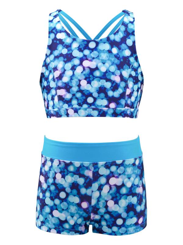 Girls Two Pieces Sleeveless Crisscross Back Swimsuit Set thumb