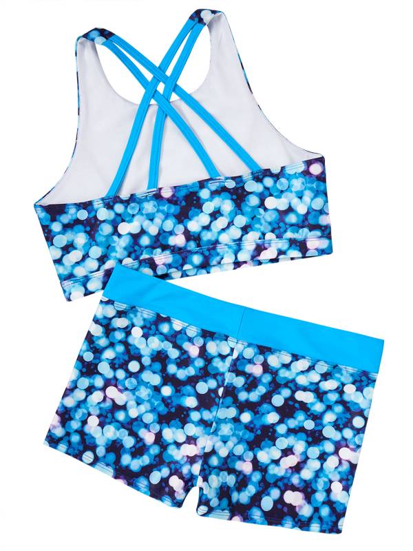 Girls Two Pieces Sleeveless Crisscross Back Swimsuit Set thumb