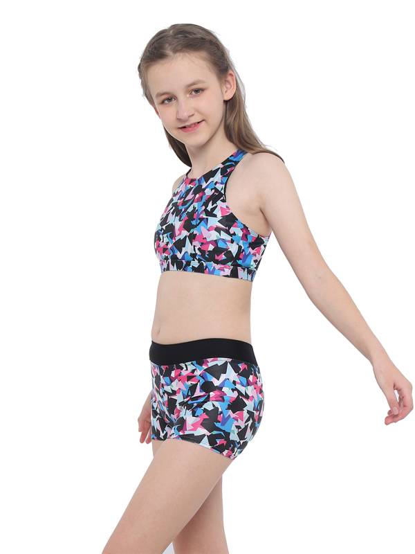 Girls Two Pieces Sleeveless Crisscross Back Swimsuit Set thumb