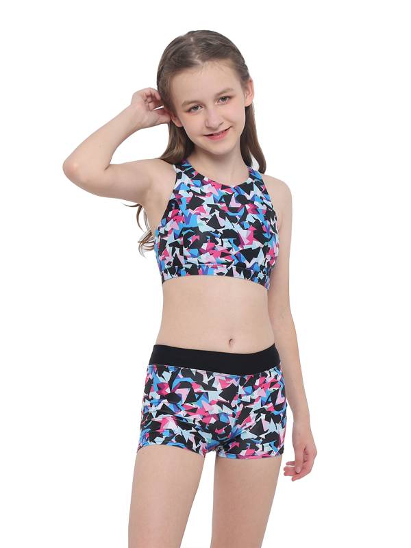 Girls Two Pieces Sleeveless Crisscross Back Swimsuit Set thumb