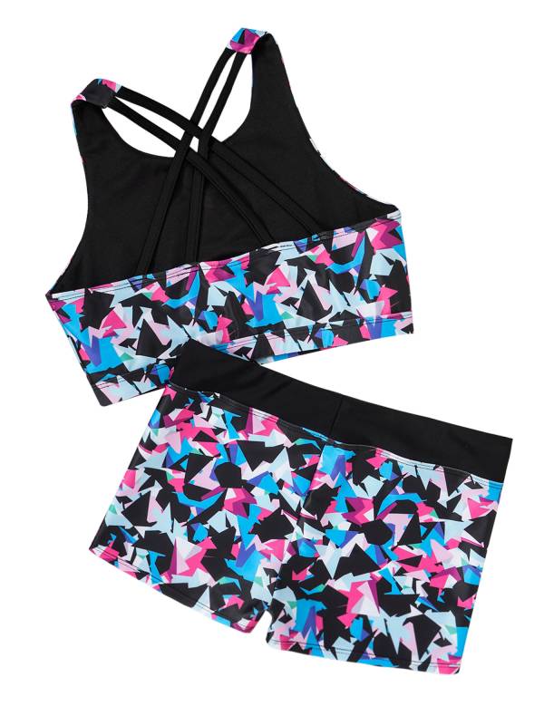 Girls Two Pieces Sleeveless Crisscross Back Swimsuit Set thumb