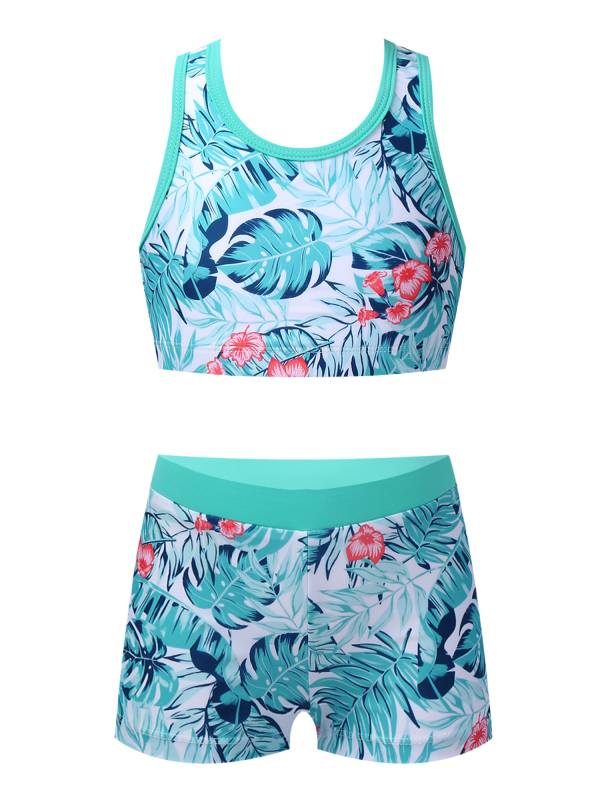 Girls Two Pieces Y-Shaped Back Top and Boyshorts Bottoms Swimsuits Set thumb