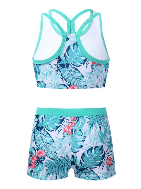 Girls Two Pieces Y-Shaped Back Top and Boyshorts Bottoms Swimsuits Set thumb