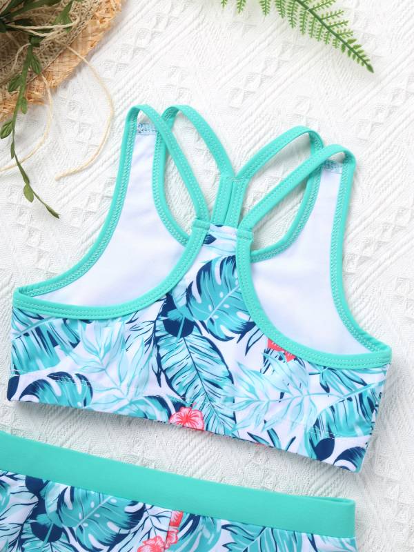 Girls Two Pieces Y-Shaped Back Top and Boyshorts Bottoms Swimsuits Set thumb