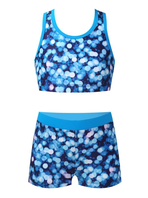 Girls Two Pieces Y-Shaped Back Top and Boyshorts Bottoms Swimsuits Set thumb