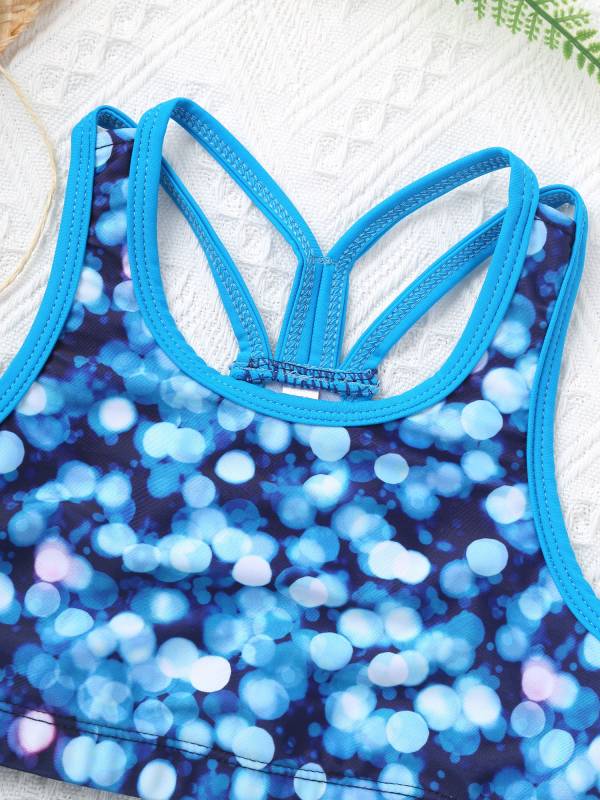 Girls Two Pieces Y-Shaped Back Top and Boyshorts Bottoms Swimsuits Set thumb