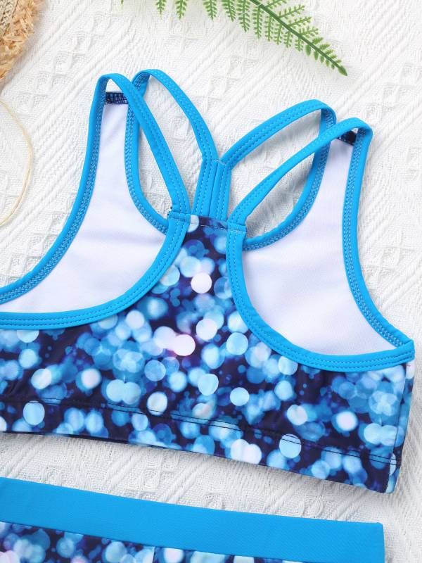 Girls Two Pieces Y-Shaped Back Top and Boyshorts Bottoms Swimsuits Set thumb