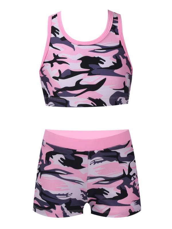 Girls Two Pieces Y-Shaped Back Top and Boyshorts Bottoms Swimsuits Set thumb