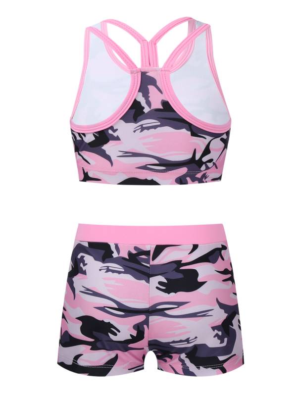 Girls Two Pieces Y-Shaped Back Top and Boyshorts Bottoms Swimsuits Set thumb