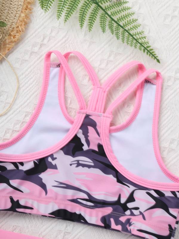 Girls Two Pieces Y-Shaped Back Top and Boyshorts Bottoms Swimsuits Set thumb