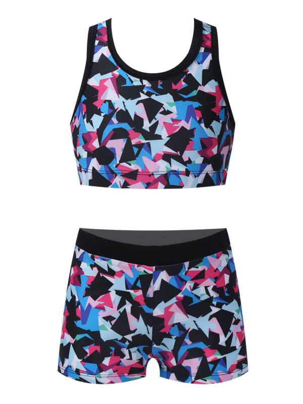 Girls Two Pieces Y-Shaped Back Top and Boyshorts Bottoms Swimsuits Set thumb