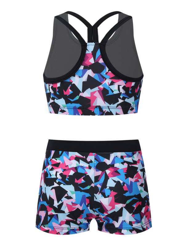 Girls Two Pieces Y-Shaped Back Top and Boyshorts Bottoms Swimsuits Set thumb