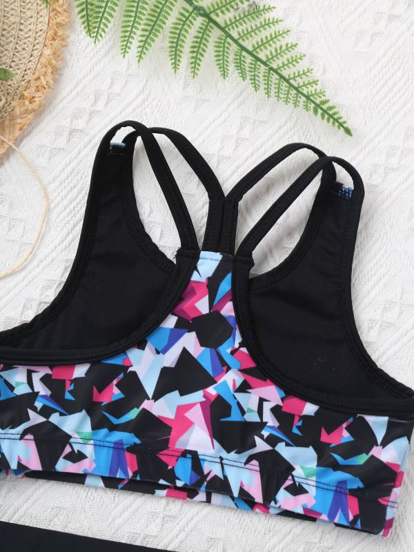 Girls Two Pieces Y-Shaped Back Top and Boyshorts Bottoms Swimsuits Set thumb