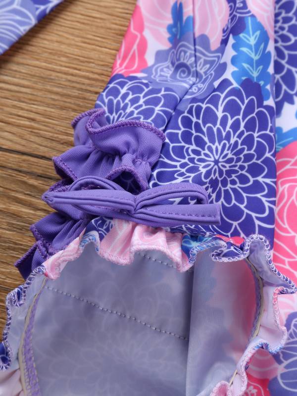 Baby Girls Sleeves Floral Ruffled One Piece Swimsuit thumb