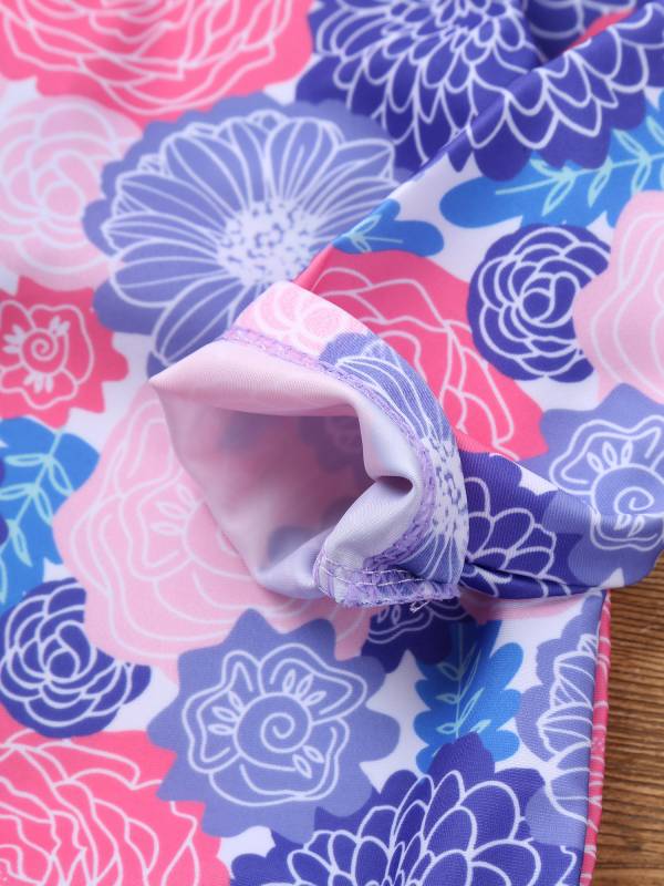 Baby Girls Sleeves Floral Ruffled One Piece Swimsuit thumb