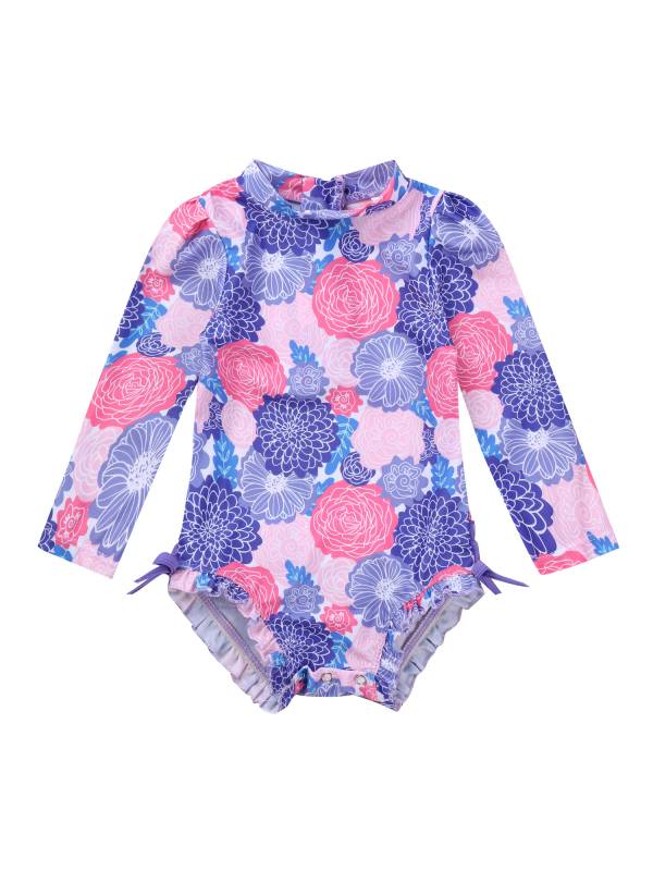 Baby Girls Sleeves Floral Ruffled One Piece Swimsuit thumb