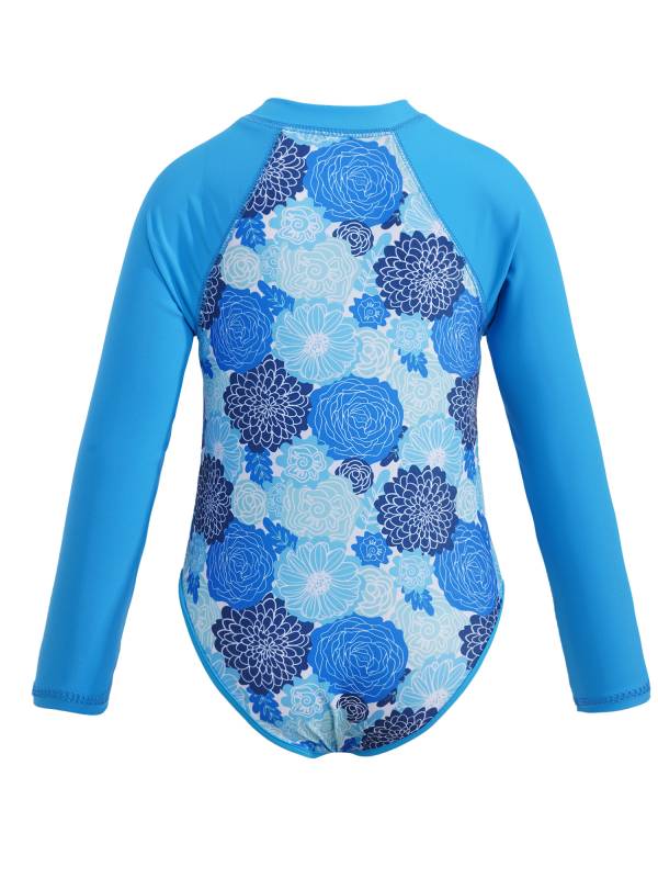 Kids Girls One-piece Long Sleeves Floral Printed Rash Guard Swimsuit thumb