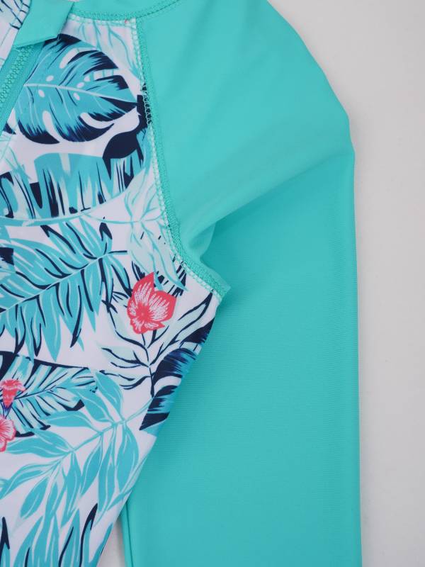 Kids Girls One-piece Long Sleeves Floral Printed Rash Guard Swimsuit thumb
