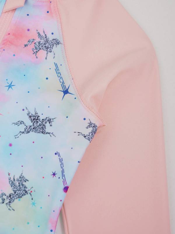 Kids Girls One-piece Long Sleeves Floral Printed Rash Guard Swimsuit thumb