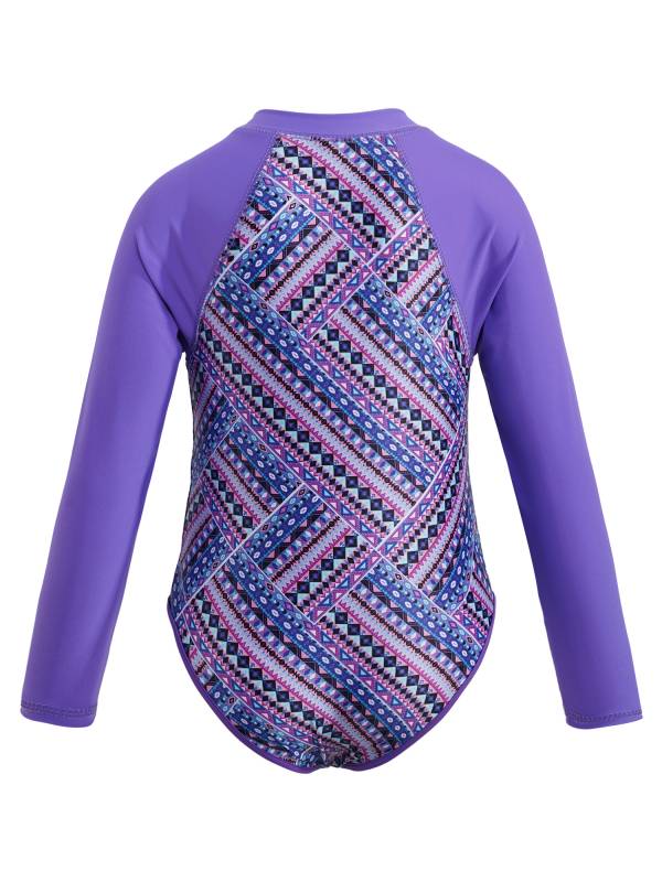Kids Girls One-piece Long Sleeves Floral Printed Rash Guard Swimsuit thumb