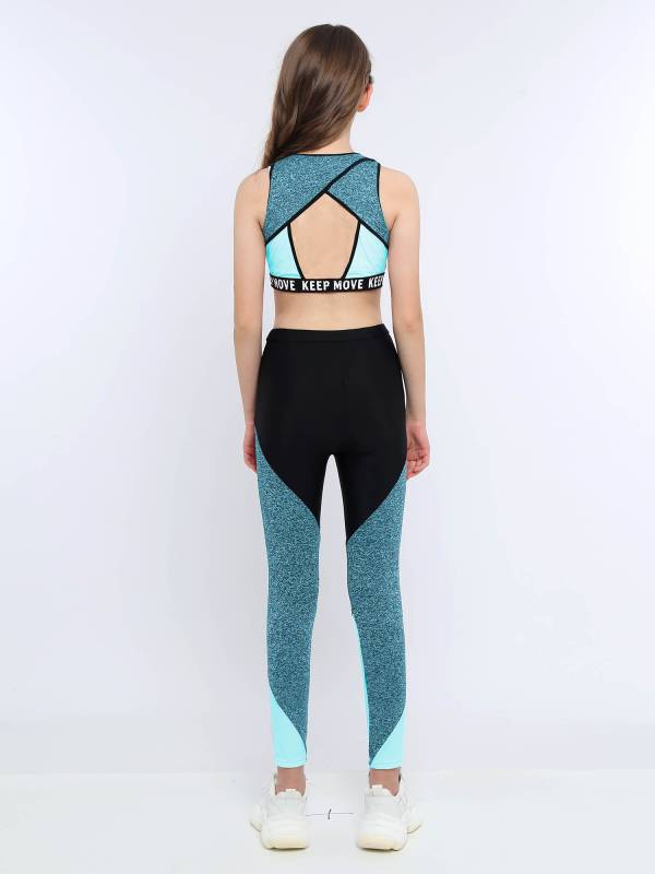 Kids Girls Workout Running Sports Suit Crop Top and Pants Active Sets thumb