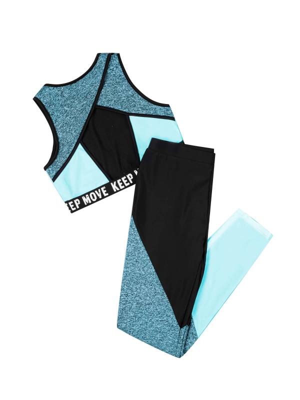 Kids Girls Workout Running Sports Suit Crop Top and Pants Active Sets thumb