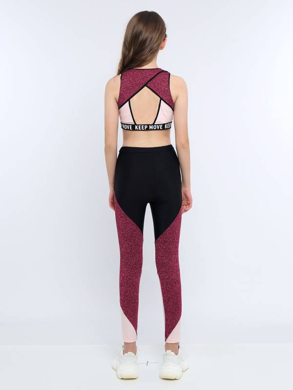 Kids Girls Workout Running Sports Suit Crop Top and Pants Active Sets thumb
