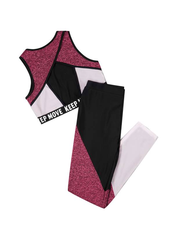 Kids Girls Workout Running Sports Suit Crop Top and Pants Active Sets thumb
