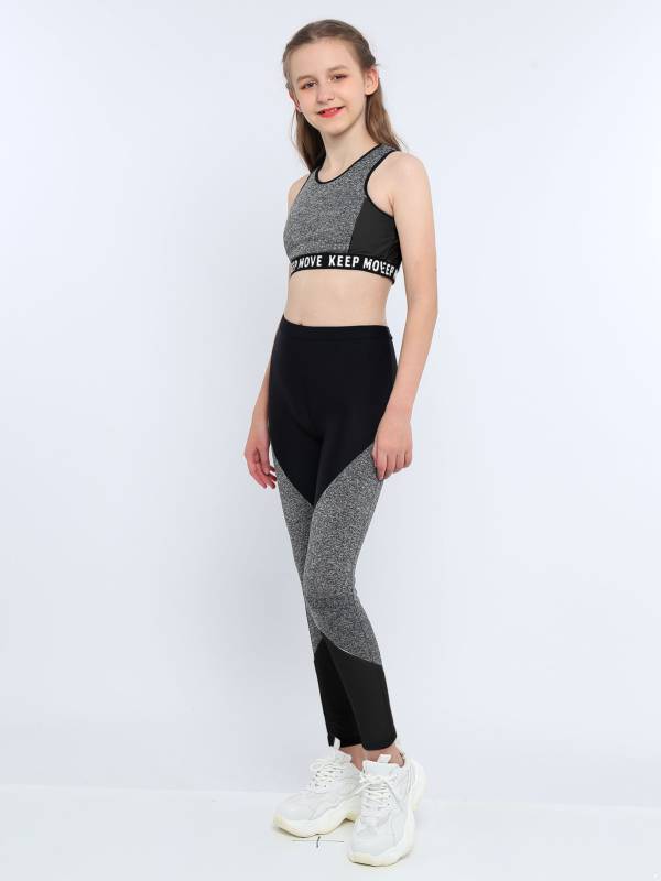Kids Girls Workout Running Sports Suit Crop Top and Pants Active Sets thumb