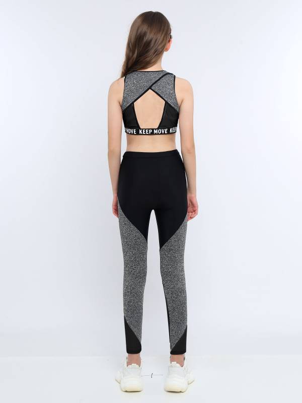 Kids Girls Workout Running Sports Suit Crop Top and Pants Active Sets thumb