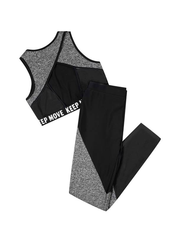 Kids Girls Workout Running Sports Suit Crop Top and Pants Active Sets thumb