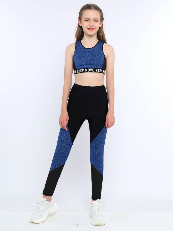 Kids Girls Workout Running Sports Suit Crop Top and Pants Active Sets thumb