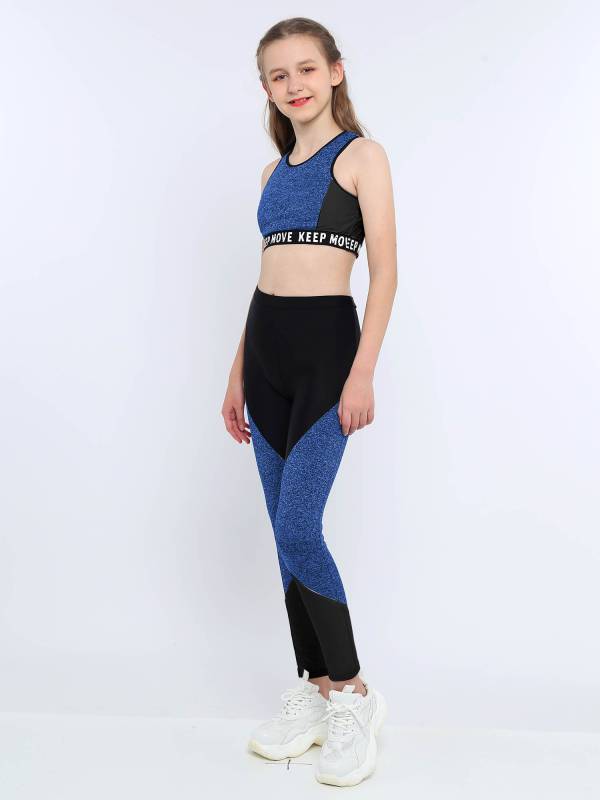 Kids Girls Workout Running Sports Suit Crop Top and Pants Active Sets thumb