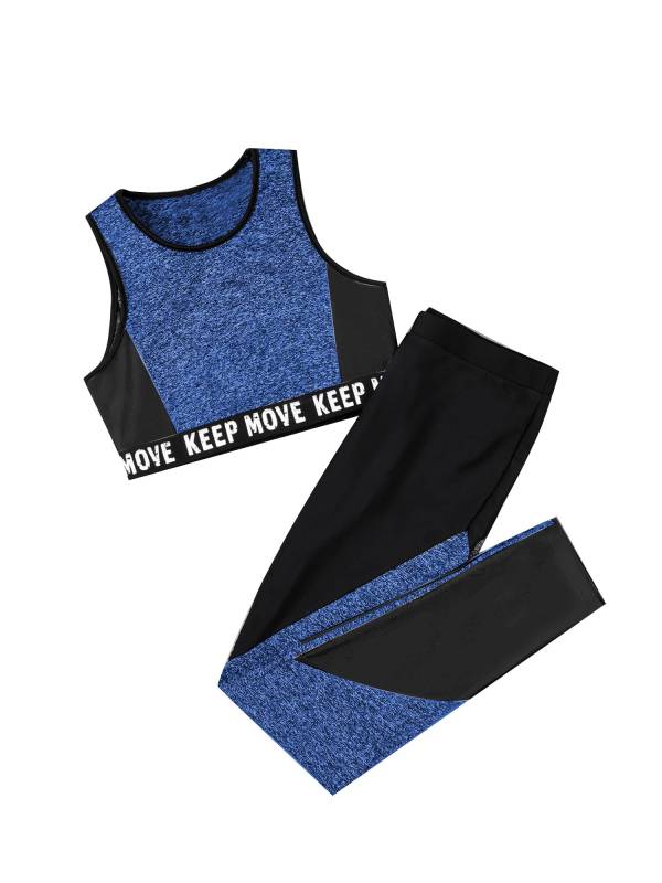 Kids Girls Workout Running Sports Suit Crop Top and Pants Active Sets thumb