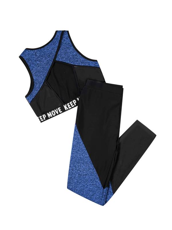 Kids Girls Workout Running Sports Suit Crop Top and Pants Active Sets thumb