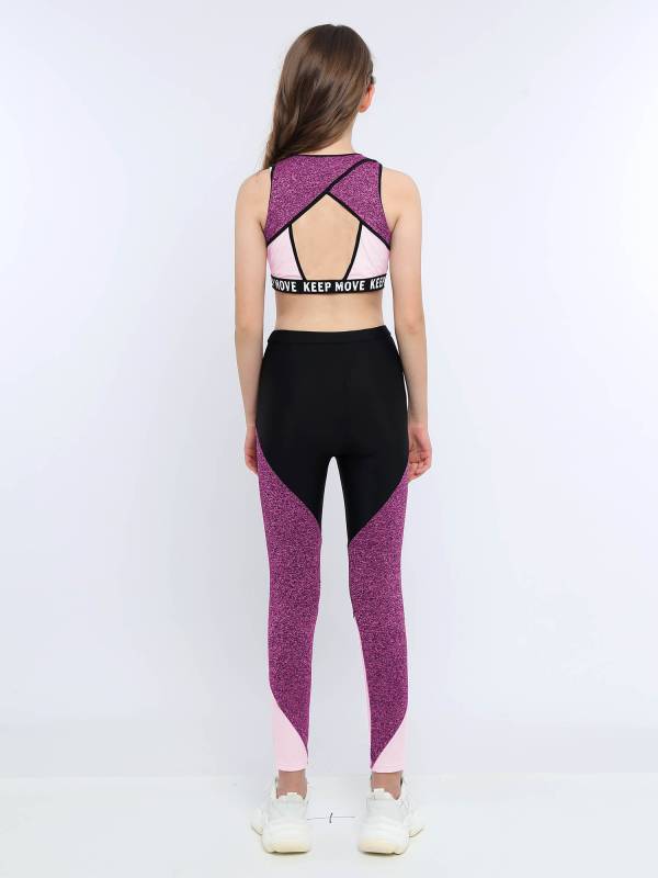 Kids Girls Workout Running Sports Suit Crop Top and Pants Active Sets thumb