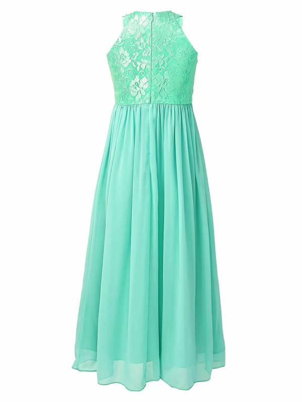 Kids Girls Halter Neck Floral Sequin Lace Dress thumb
