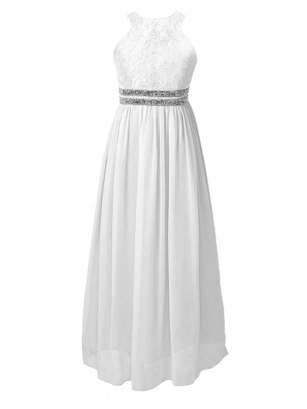 Kids Girls Halter Neck Floral Sequin Lace Dress thumb
