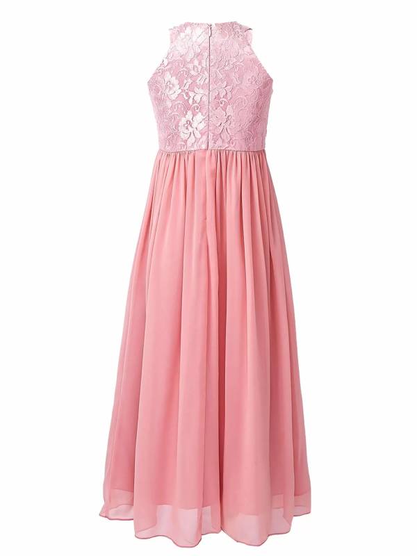Kids Girls Halter Neck Floral Sequin Lace Dress thumb