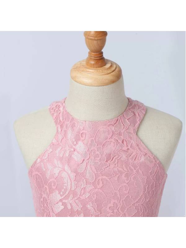 Kids Girls Halter Neck Floral Sequin Lace Dress thumb