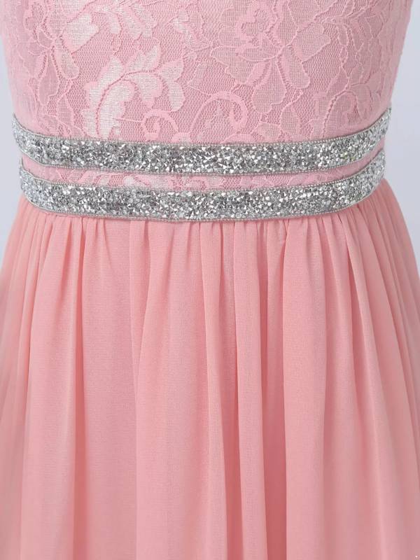 Kids Girls Halter Neck Floral Sequin Lace Dress thumb
